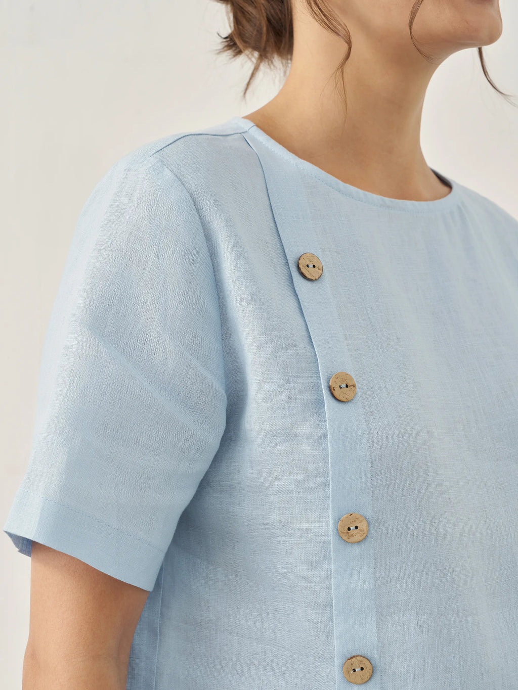 Linen Short-Sleeve Round Neck Button Detail Top & Pants Set JOSIE