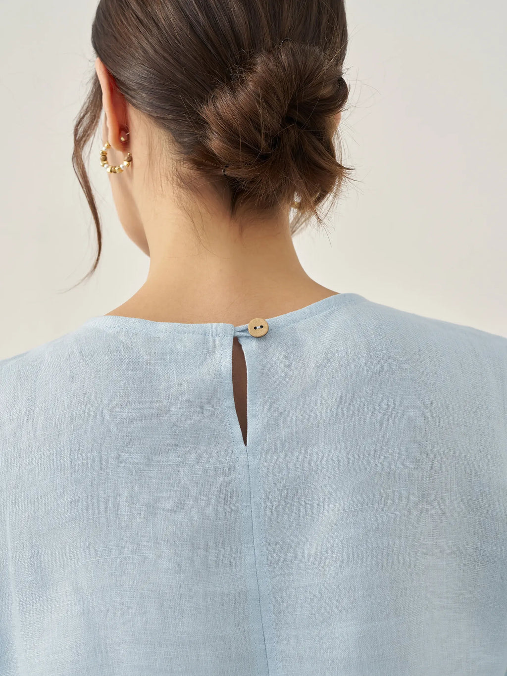 Linen Short-Sleeve Round Neck Button Detail Top & Pants Set JOSIE