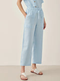 Linen Short-Sleeve Round Neck Button Detail Top & Pants Set JOSIE