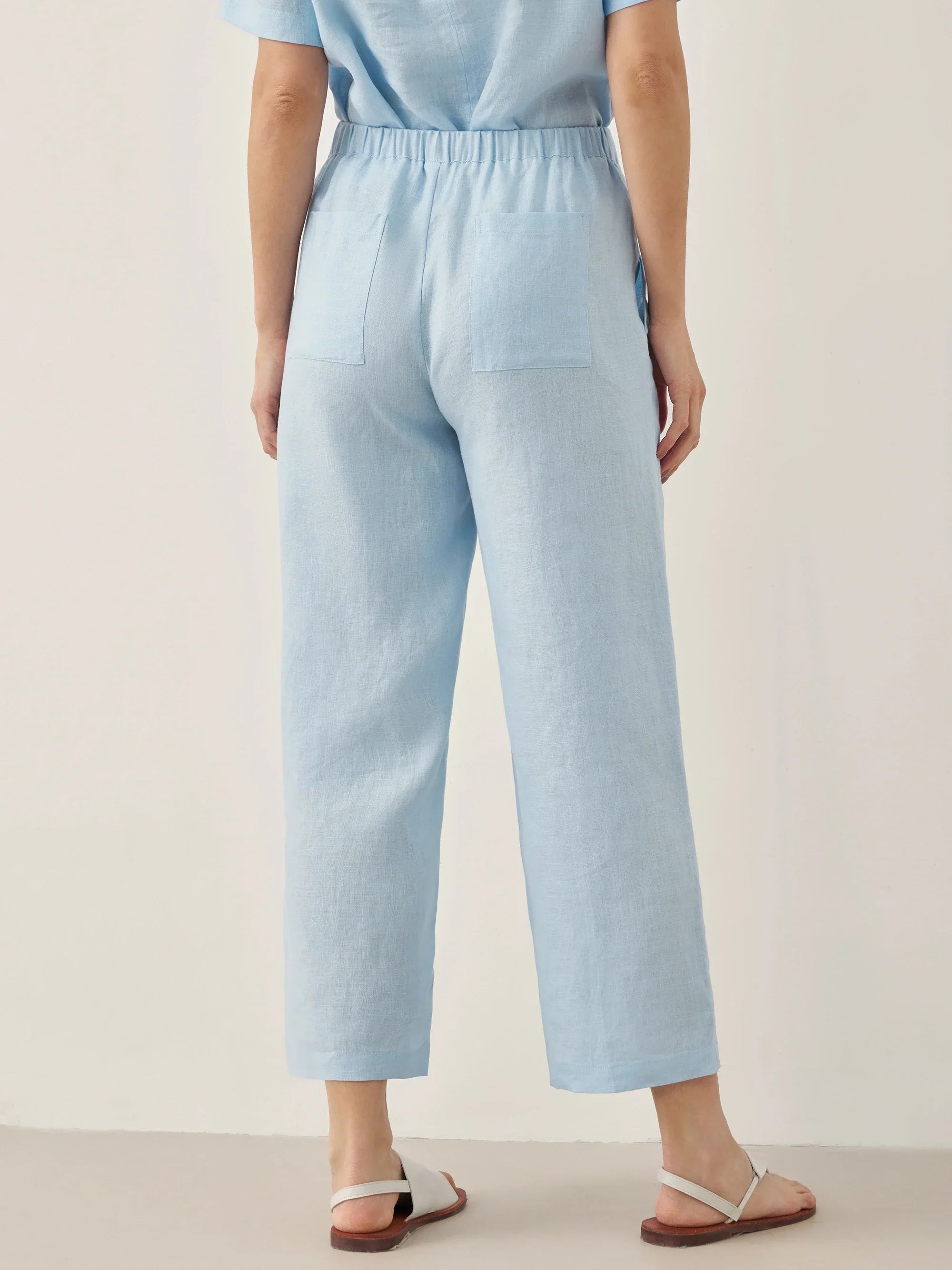 Linen Short-Sleeve Round Neck Button Detail Top & Pants Set JOSIE