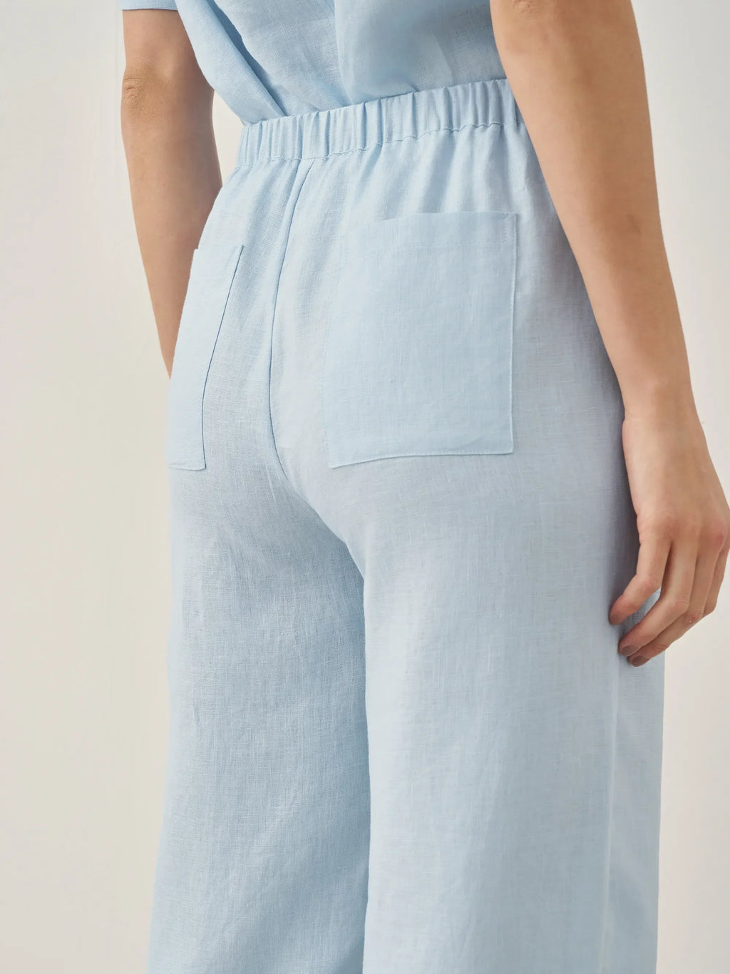 Linen Short-Sleeve Round Neck Button Detail Top & Pants Set JOSIE