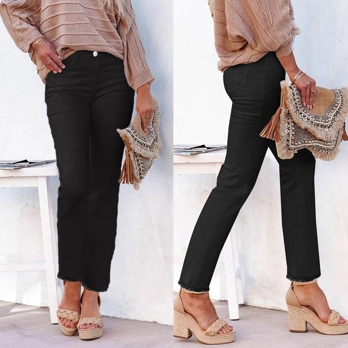 White Straight Pants Denim