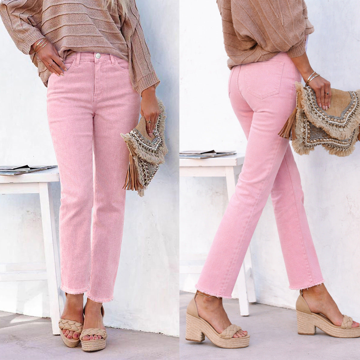 White Straight Pants Denim