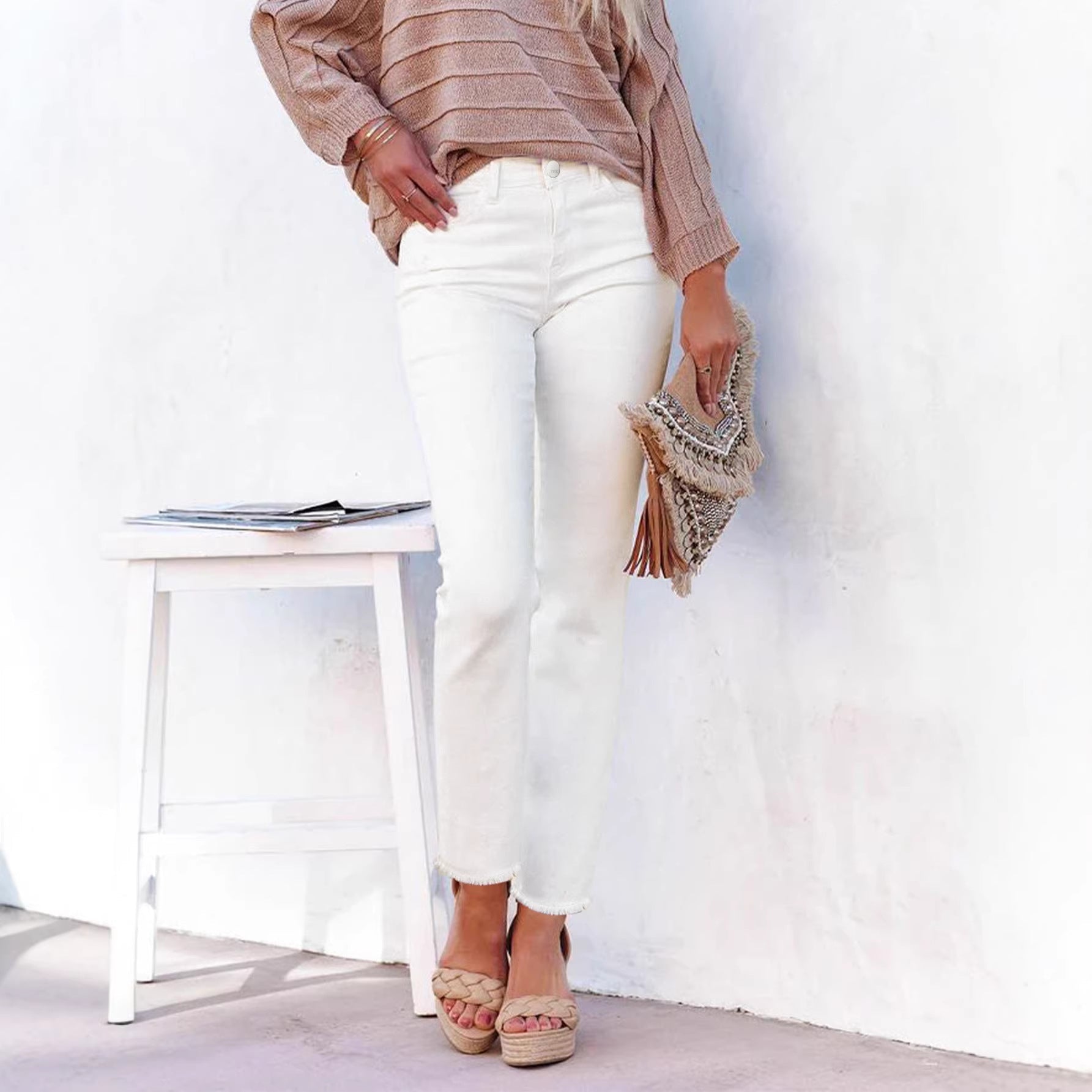 White Straight Pants Denim