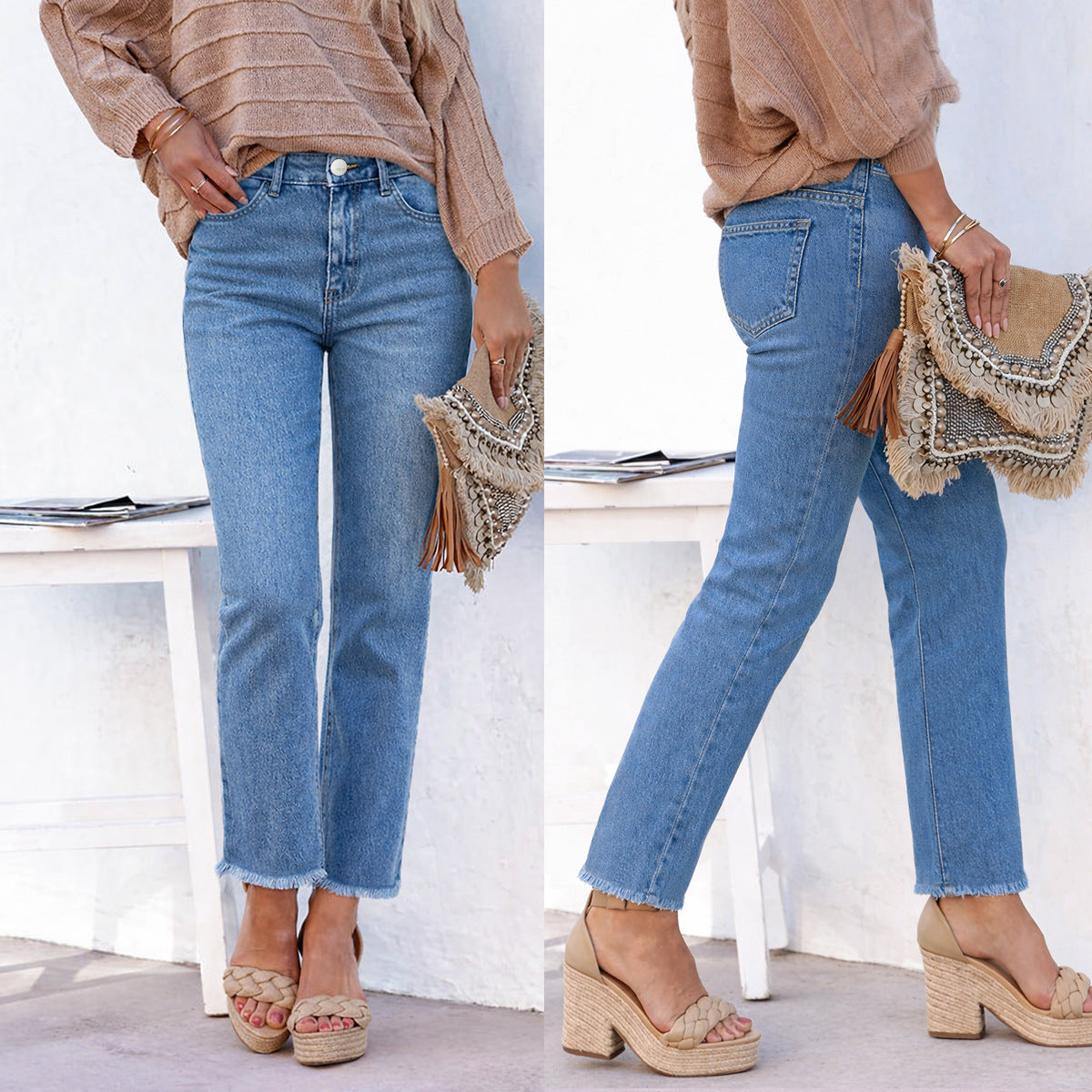 White Straight Pants Denim