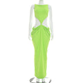 Women Clothing Summer Solid Color Sexy Elegant Sleeveless Sling Bare Back Pleated Slim Dress