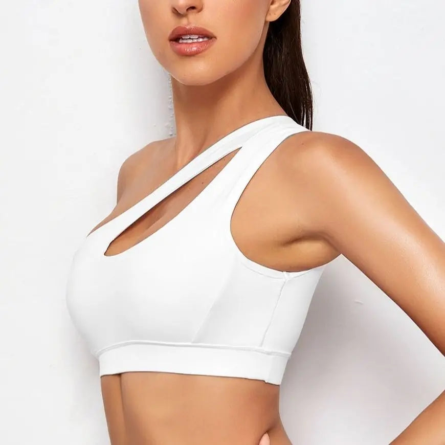 One Shoulder Push Up Sports Bra - Black/White