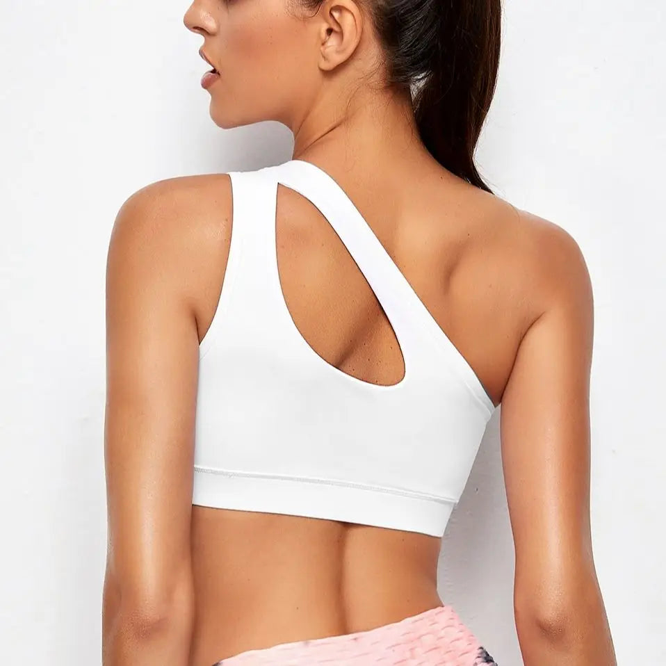 One Shoulder Push Up Sports Bra - Black/White