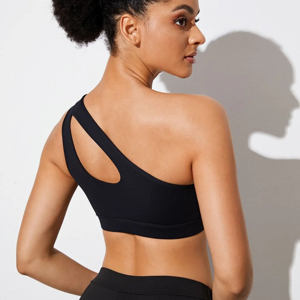 One Shoulder Push Up Sports Bra - Black/White