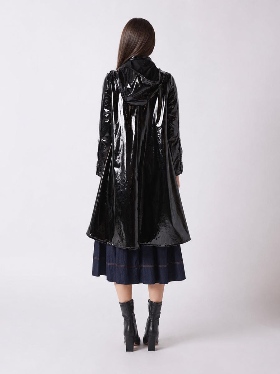 A-Line Button-Down Vinyl Jacket with Hood