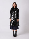 A-Line Button-Down Vinyl Jacket with Hood