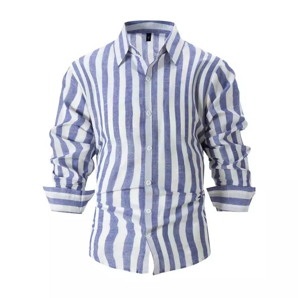 Striped Print Shirt Casual Loose Long-sleeved Shirt Men's Clothing