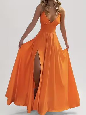 Orange Split Spring Dress