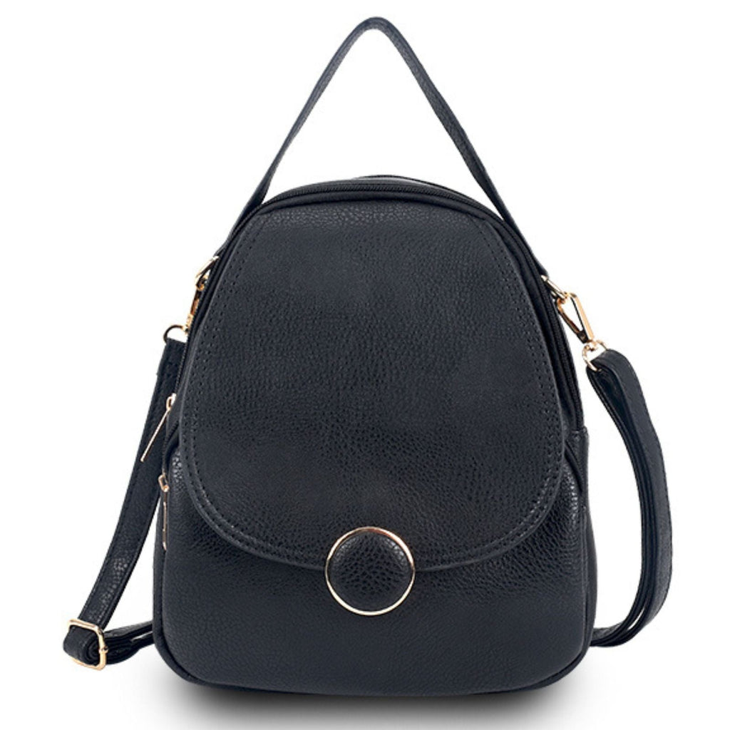 Small Black Rounded Backpack Handbag for Women – Stylish Casual Fashion Accessory