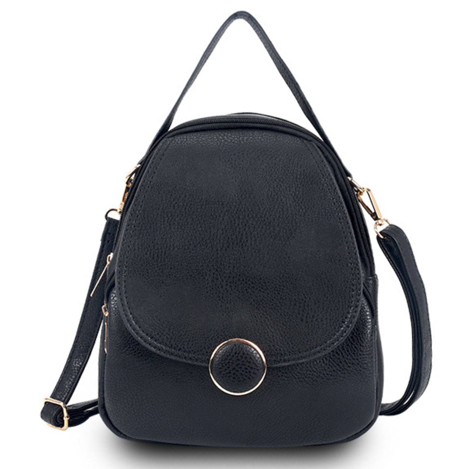 Small Black Rounded Backpack Handbag for Women – Stylish Casual Fashion Accessory