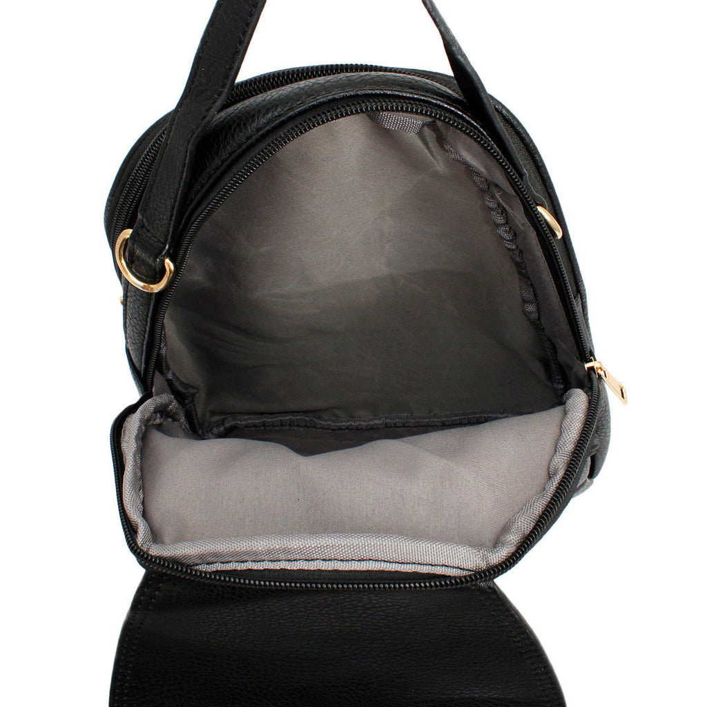 Small Black Rounded Backpack Handbag for Women – Stylish Casual Fashion Accessory